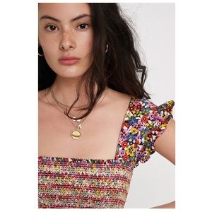 Urban Outfitters Charlotte Smocked Ruffle Babydoll Top